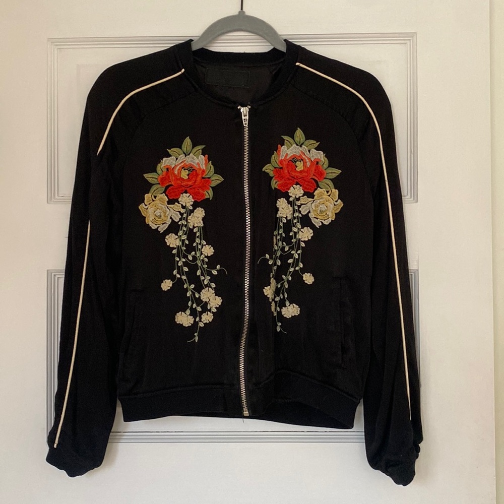 Silky embroidered bomber jacket